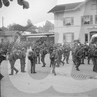 Besammlung der Soldaten zum WK, Bahnhof Affoltern a.A., 1951