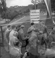 Spendensammler, Protest gegen Kraftwerkbau; Wasserkraftwerk; 1952