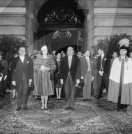 Fürst Rainier und Grace von Monaco auf Staatsbesuch in der Schweiz, mit Max Petitpierre, 1960