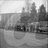 Schüler verkaufen Abzeichen für Hilfe in Ungarn, Zürich 1956
