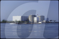 Frachtschiff, Atomkraftwerk Fessenheim bei Colmar 1987