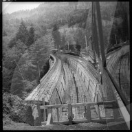 Bau der Schnurtobelbrücke der Vitznau-Rigi-Bahn, 1957