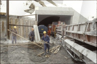 Schotterzug an der Baustelle des Furkatunnels 1982