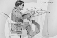 Gerichtszeichnung vom Staatsanwalt im 'Vatti'-Prozess, Paul Baumann, 1976