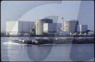 Frachtschiff,  Atomkraftwerk Fessenheim bei Colmar 1987