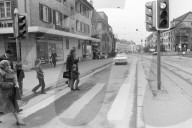 Fussgängerstreifen bei der Tramendstation Zürich-Wollishofen 1973