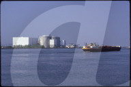 Containerschiff, Atomkraftwerk Fessenheim bei Colmar 1987