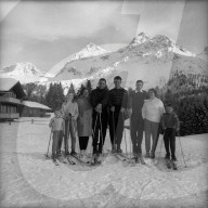 Ferdi Kübler in den Ski-Ferien in Arosa 1956, mit Steenbergen, Severeyns