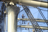 Matrosen in der Takelage der "Sedov" 1991