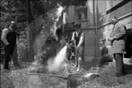 Ringier Bilderdienst: Feuerlöschprobe in Pfisters Garten, 1969