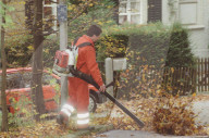 Herbst, Stadtarbeiter mit Laubbläser 1999