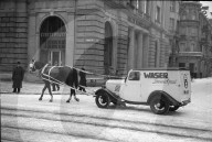 Benzinmangel in der Schweiz 1940: Pferd zieht Auto