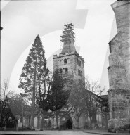 Turm der Kathedrale Sitten nach Erdbeben 1946