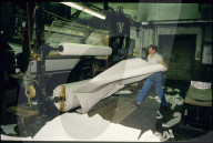 Wechseln einer Papierrolle; Papierfabrik Bischofszell 1988
