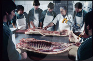 Schüler der landwirtschaftlichen Schule Schwand beim Metzgen, 1984 