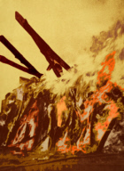 Cremation pyre of Mahatma Gandhi at Raj Gha on 31 January 1948, a day after his assassination.