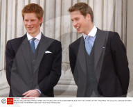 PRINCE WILLIAM AND PRINCE HARRY ON THE BALCONY OF BUCKINGHAM PALACE FOR THE FLYPAST AFTER TROOPING THE COLOUR, LONDON, BRITAIN - 14 JUN 2003