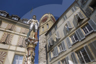 Diesse Tower. La Croix-Du-Marché, fountain du Banneret