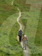 Wanderer auf Wanderweg im Berner Oberland, 2005