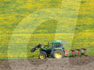 Landwirt mit Traktor beim Pflügen, 2006