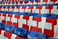 Fussball Schweiz - Brasilien  Tribuene voller Schweizer Flaggen