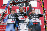 Ski Weltcup Abfahrt 2004/05 in Val Gardena: Grünenfelder, Sieger Rauffer, Grugger