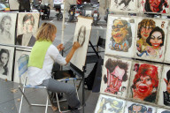 Strassenmalerin auf der Ramblas in Barcelona, 2004