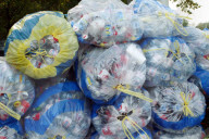 Recycling: Pet-Flaschen in Plastik-Säcke, 2004