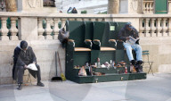 Schuhputzer warten auf Kunden  New York City