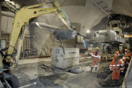Arbeiter im Basistunnel, Sedrun 2003