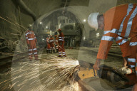 Arbeiter im Basistunnel, Sedrun 2003