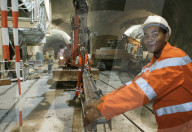 Arbeiter im Basistunnel, Sedrun 2003