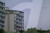 Flughafen Kloten, Südanflug am Morgen bei Opfikon, 2005