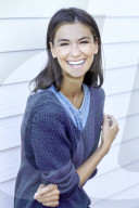 Happy woman in blue pullover