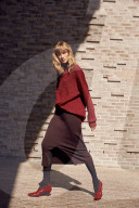 Woman wearing a red-colored Outfit  