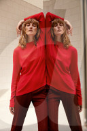 Woman wearing a red-colored Outfit  