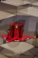Woman wearing a red-colored Outfit  