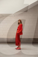 Woman wearing a red-colored Outfit  