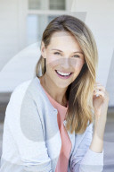Young woman in babyblue cardigan