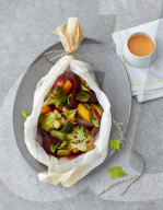 Gemüsepäckchen mit Tofu-Aioli, Vegetable with tofu aioli