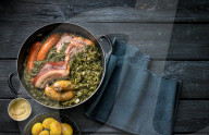 Grünkohl, Kale with smoked Sausages and smoked Pork Chop