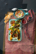 Gefüllte Zucchini mit Auberginenpüree mit Joghurt, Stuffed Zucchini with mashed Eggplants with Yogurt