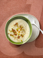 Celery soup with bacon crumbs