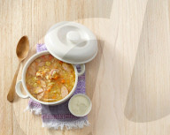 Kartoffelsuppe mit Fleischwurst, Potato Soup with Pork Sausages