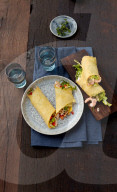 Wrap-Eierkuchen als Hähnchen-Wrap und Garnelen-Wrap, Low Carb Chicken Wrap and Prawn Wrap