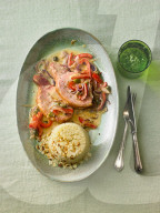 Paprika-Kasseler mit Couscous, Smoked Pork Chop with Bell Pepper and Couscous