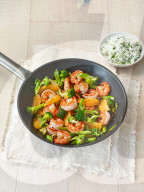 Orangen-Garnelen-Pfanne, Prawns with Oranges and Broccoli