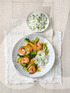 Orangen-Garnelen-Pfanne, Prawns with Oranges and Broccoli