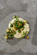 Polenta mit Rosenkohl und Speck, Polenta with brussels sprouts and bacon