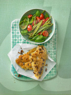Hähnchenschnitzel mit Oliven-Knusper-Kruste, Chicken Schnitzel with Olives